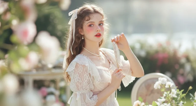 Perfect coquette style outfit featuring lace, ribbons, soft pastel tones, and feminine vintage inspired fashion details.