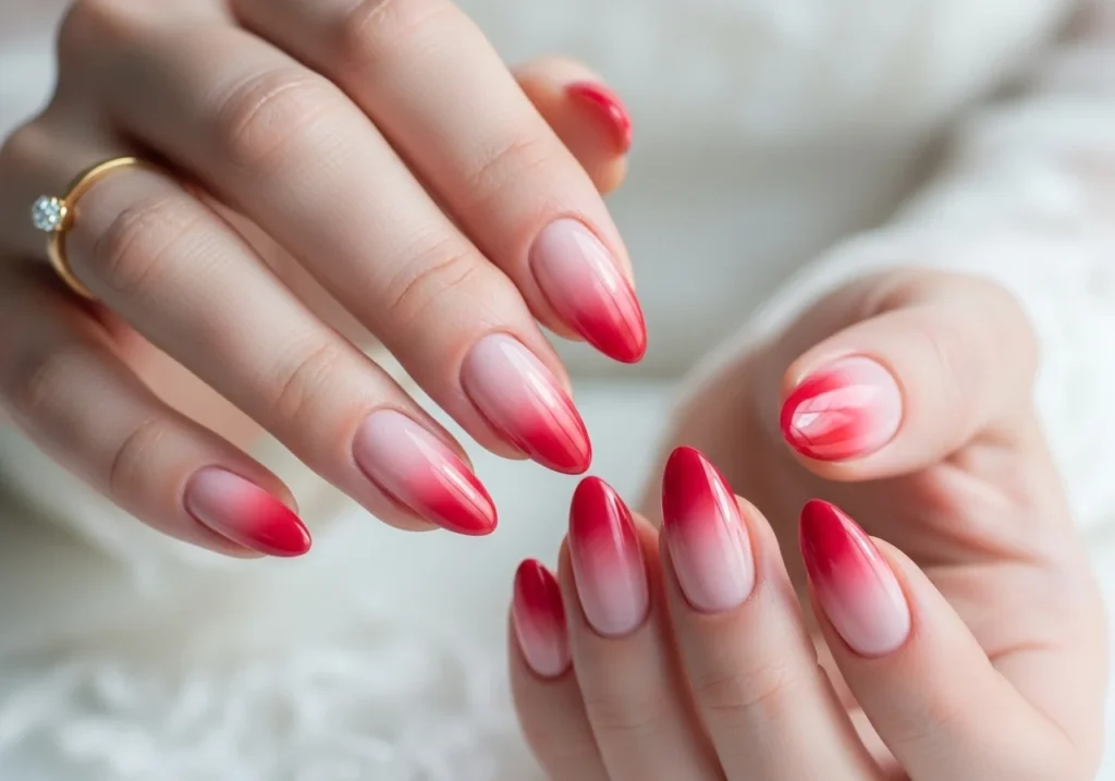 Elegant bridal nail design with soft pink polish and delicate gems