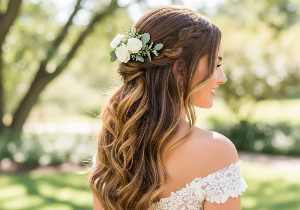 Bridal Hair Style Ideas to Complete Your Wedding Look with floral accessories