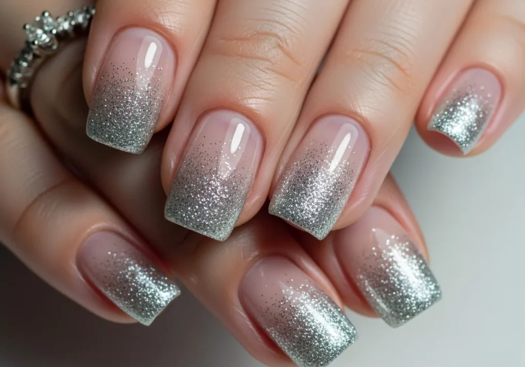 Elegant bridal nail design with soft pink polish and delicate gems