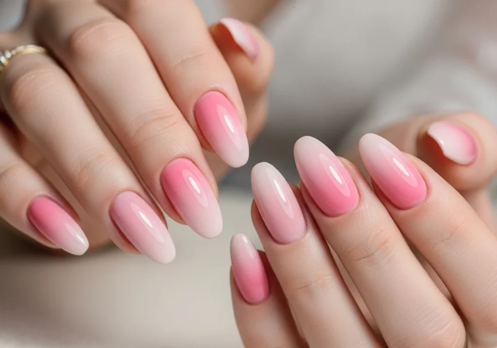 Elegant bridal nail design with soft pink polish and delicate gems