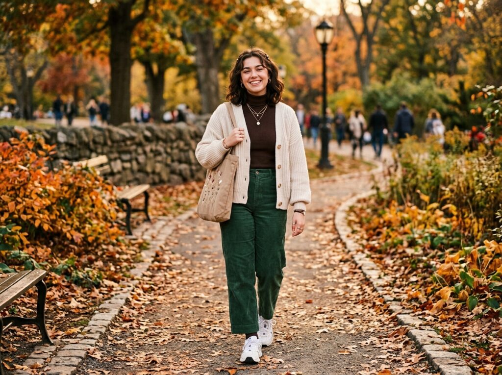 Cozy fall aesthetic outfit with oversized sweater, boots, and crossbody bag