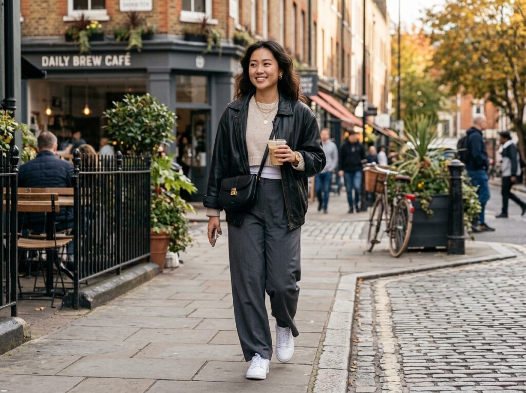 Trendy Pinterest-inspired aesthetic outfit with denim jacket and cargo pants