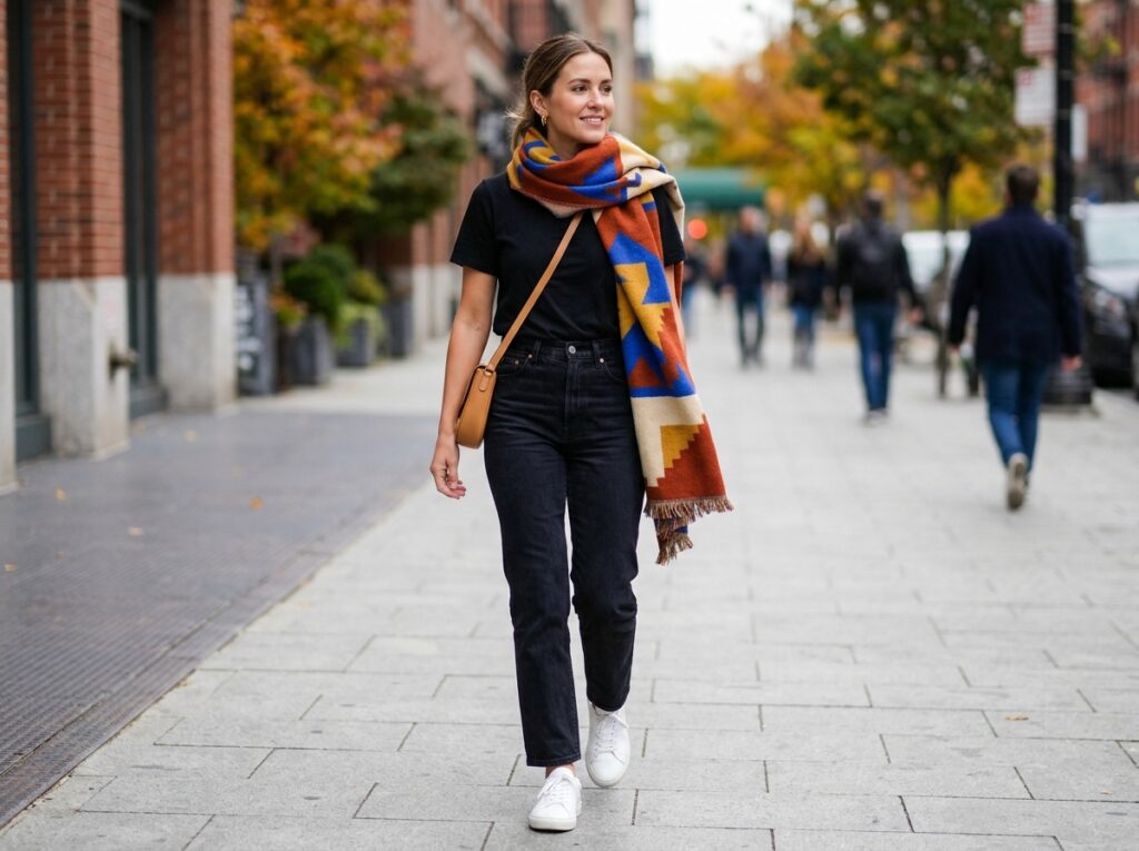 Aesthetic outfit ideas with oversized blazer, black crop top, and wide-leg jeans